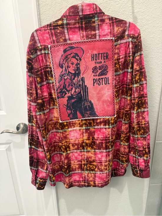 Angry Minnow Tops - Button-Down Plaid Shirt with Graphic Back - Pink